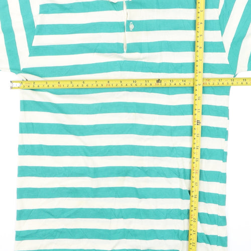 Tour de France Men's Green Striped Cotton Short Sleeve Polo Shirt M