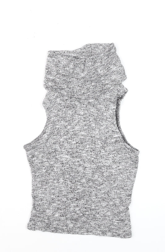 River Island Womens Grey Roll Neck Sleeveless Knit Top Size 10