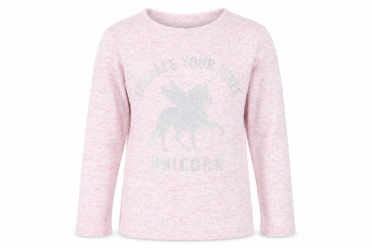 Front view of Primark girls’ pink unicorn jumper long sleeve 9-10 years