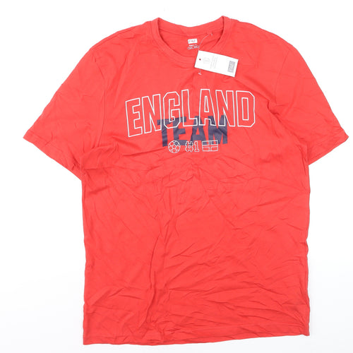 F&F Mens Red England Team Cotton Regular Fit T-Shirt Size M
