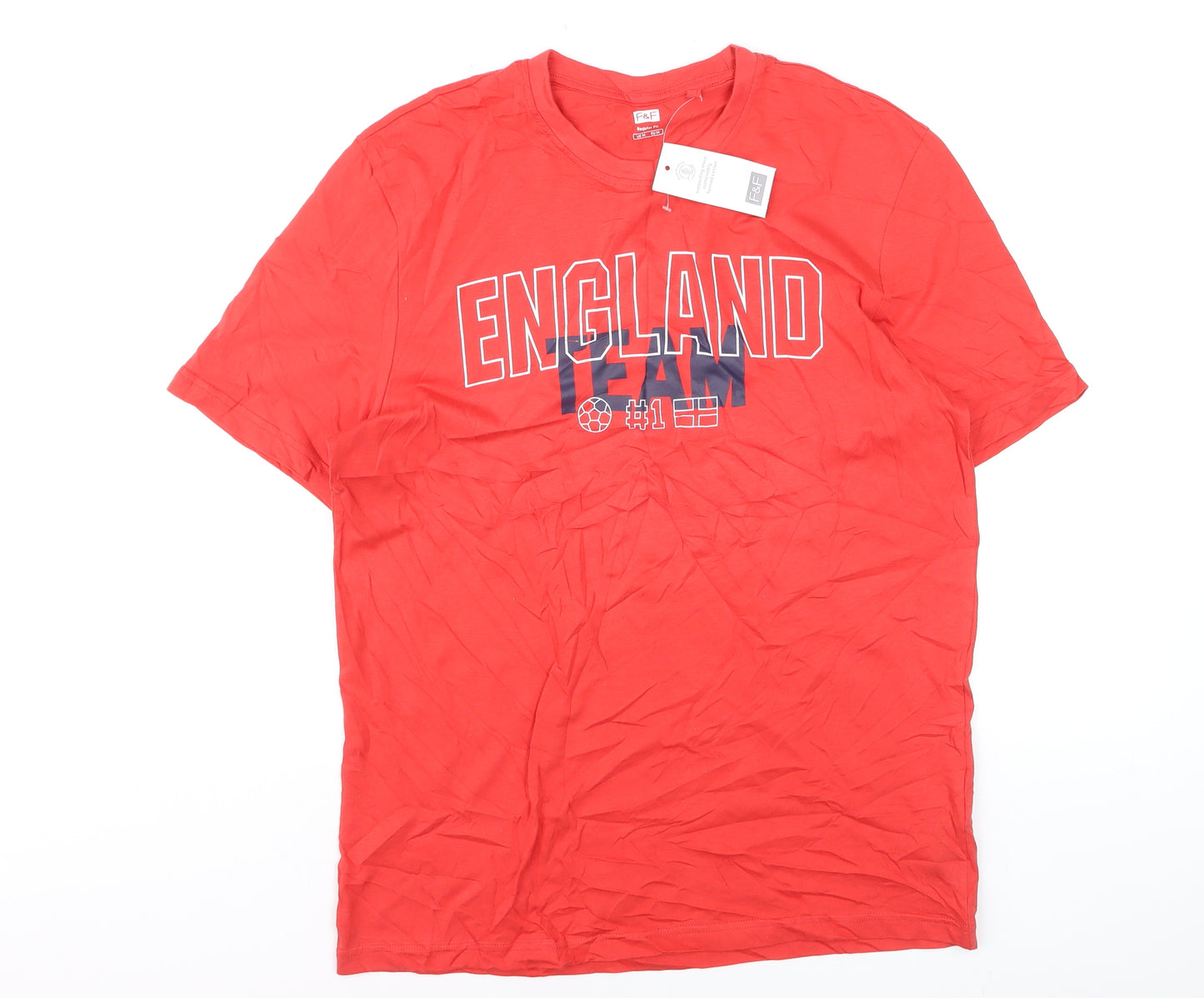 F&F Mens Red England Team Cotton Regular Fit T-Shirt Size M