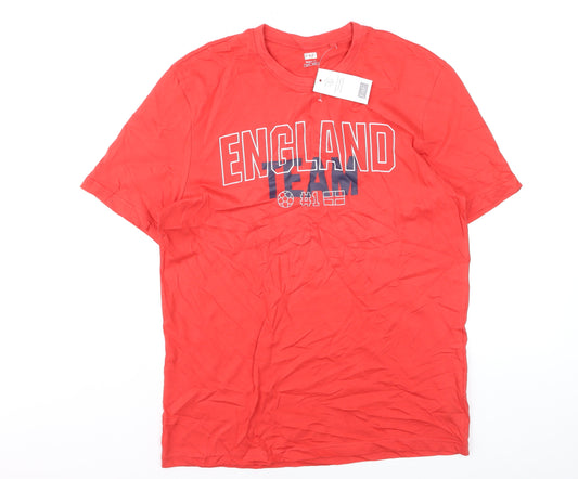 F&F Mens Red England Team Cotton Regular Fit T-Shirt Size M