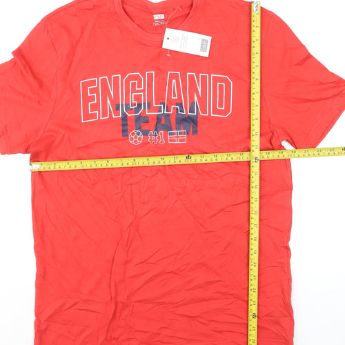 F&F Mens Red England Team Cotton Regular Fit T-Shirt Size M