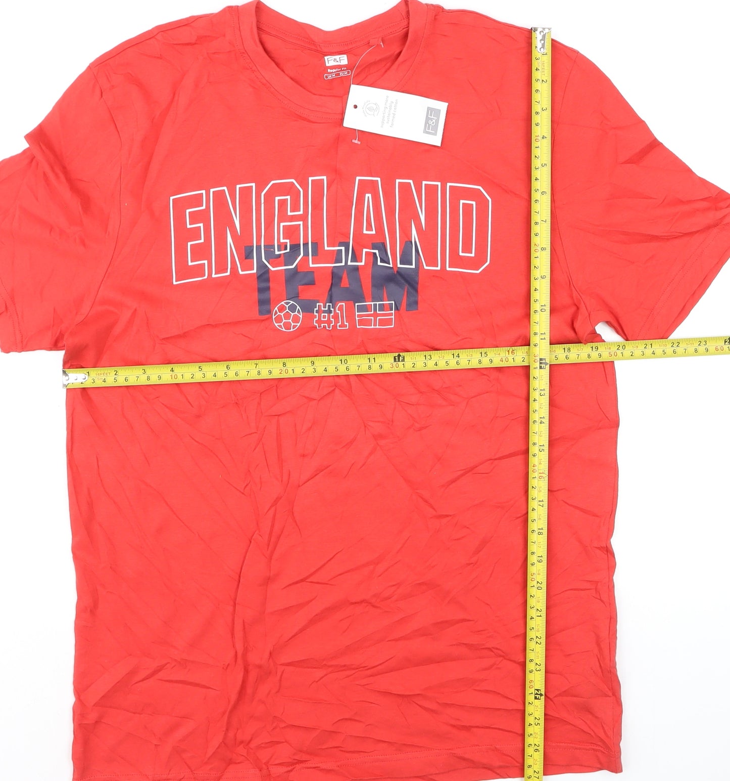 F&F Mens Red England Team Cotton Regular Fit T-Shirt Size M