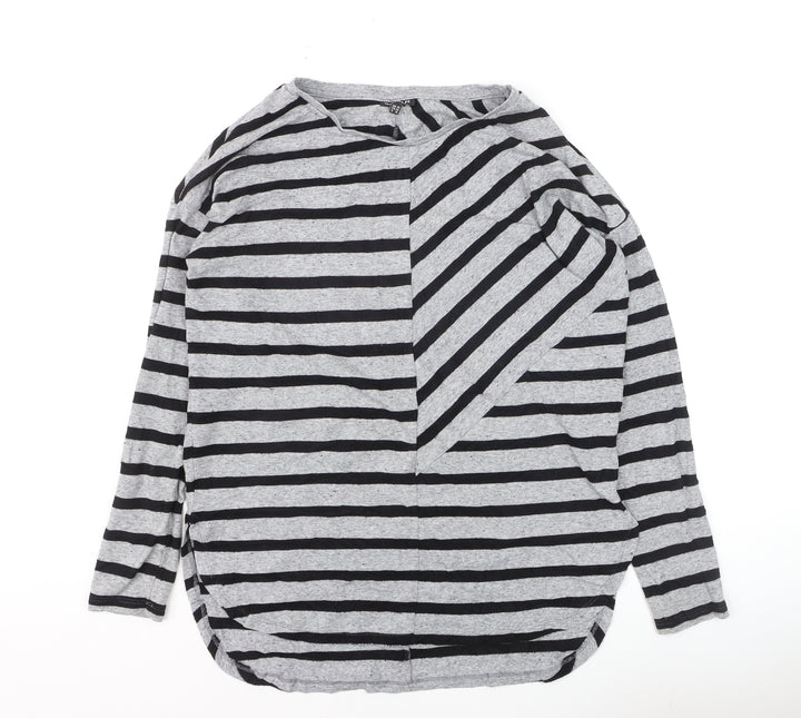 Warehouse Women’s Grey Striped Long Sleeve Pullover Jumper Size 10