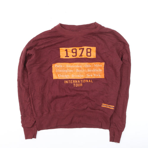 Pull & Bear Men's Red XS Crew Neck Graphic Pullover Jumper