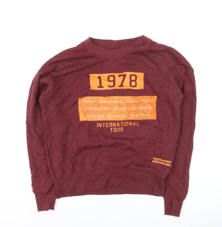 Pull & Bear Men's Red XS Crew Neck Graphic Pullover Jumper