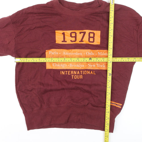 Pull & Bear Men's Red XS Crew Neck Graphic Pullover Jumper