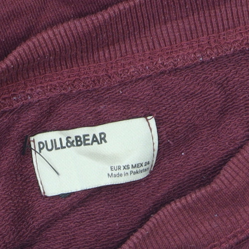 Pull & Bear Men's Red XS Crew Neck Graphic Pullover Jumper