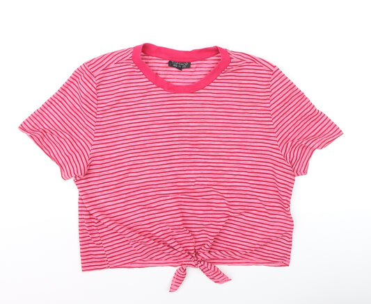 Topshop Women’s Pink Striped Cropped Tie Front T-Shirt UK 12