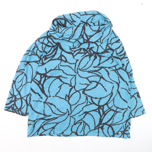 TIGI Womens Blue Floral Cowl Neck 3/4 Sleeve Pullover Jumper Size M
