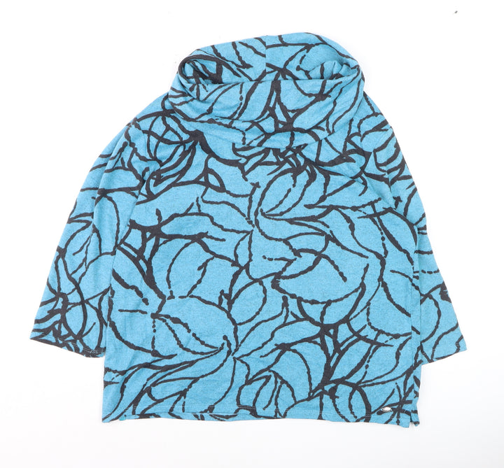 TIGI Womens Blue Floral Cowl Neck 3/4 Sleeve Pullover Jumper Size M
