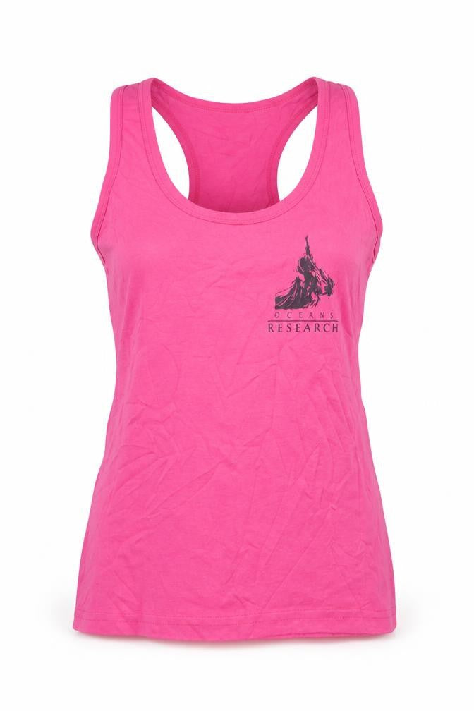 Front view of Ultimate T women’s pink cotton racerback tank top, size M