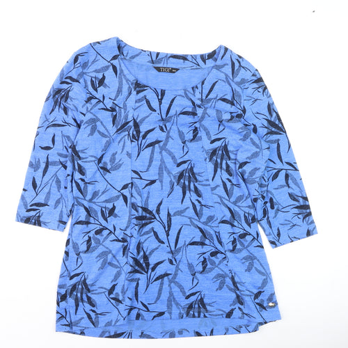 TIGI Women Blue Leaf Print 3/4 Sleeve Pullover Jumper Size 10/12