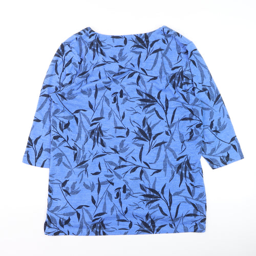 TIGI Women Blue Leaf Print 3/4 Sleeve Pullover Jumper Size 10/12