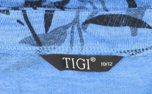 TIGI Women Blue Leaf Print 3/4 Sleeve Pullover Jumper Size 10/12