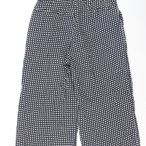 Mango Women Black Checked Cropped Wide-Leg Trousers Size S