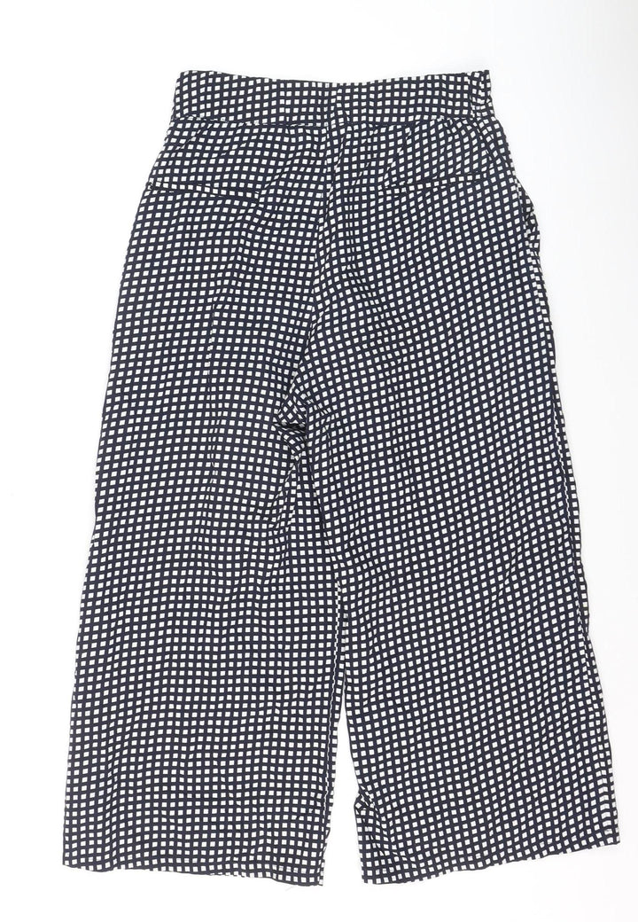 Mango Women Black Checked Cropped Wide-Leg Trousers Size S