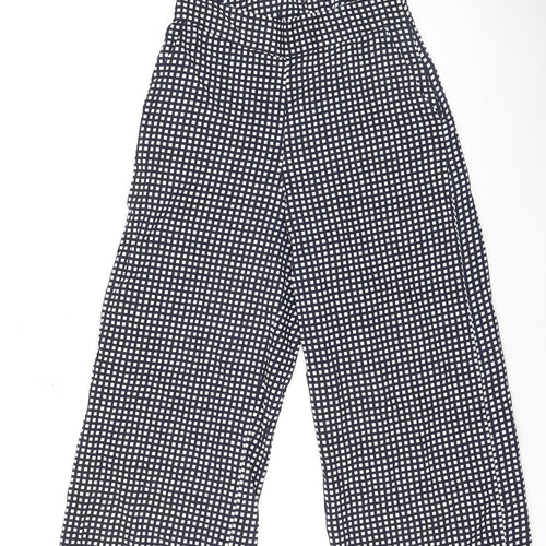 Mango Women Black Checked Cropped Wide-Leg Trousers Size S