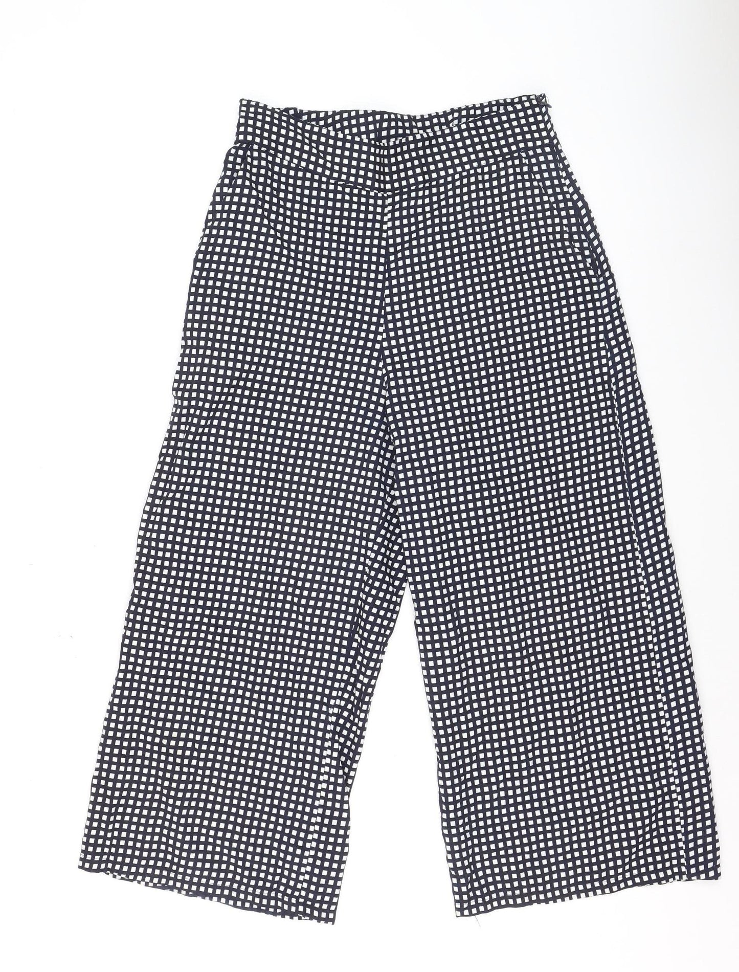 Mango Women Black Checked Cropped Wide-Leg Trousers Size S