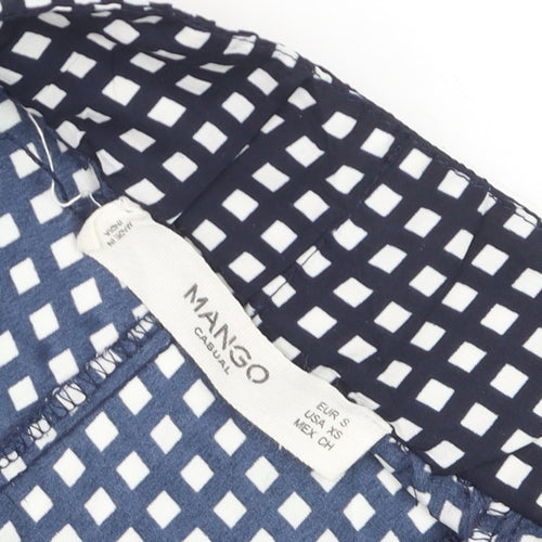 Mango Women Black Checked Cropped Wide-Leg Trousers Size S