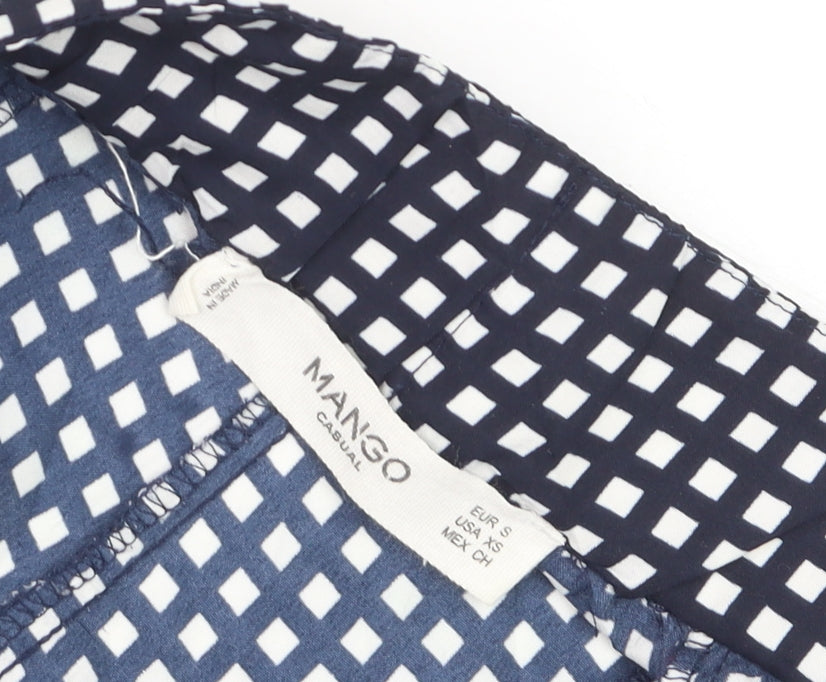 Mango Women Black Checked Cropped Wide-Leg Trousers Size S