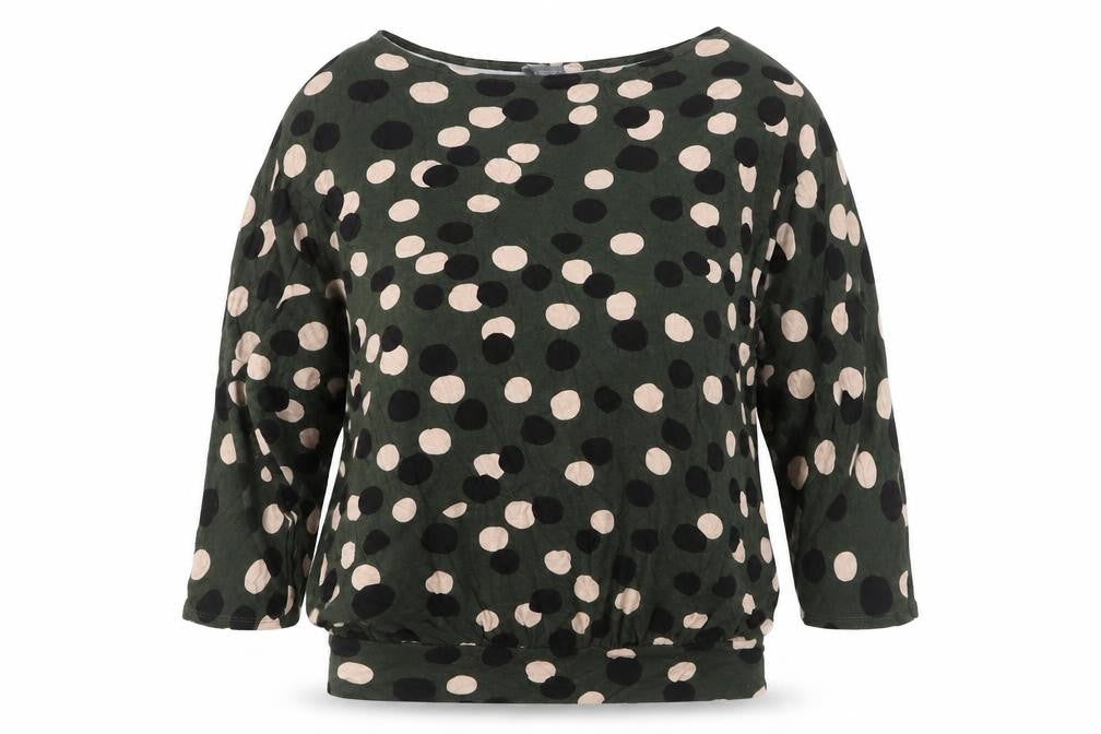 Front view of Principles Women’s Green Polka Dot 3/4 Sleeve jumper, size UK 10