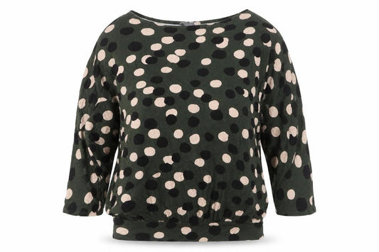 Front view of Principles Women’s Green Polka Dot 3/4 Sleeve jumper, size UK 10