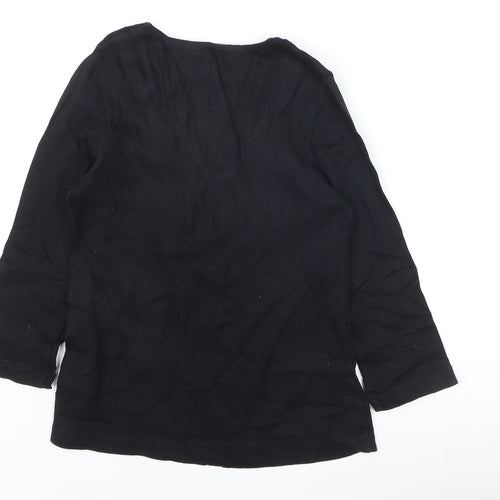 Marks and Spencer Women’s Black V-Neck Beaded Long Sleeve Cotton Blouse Size 14