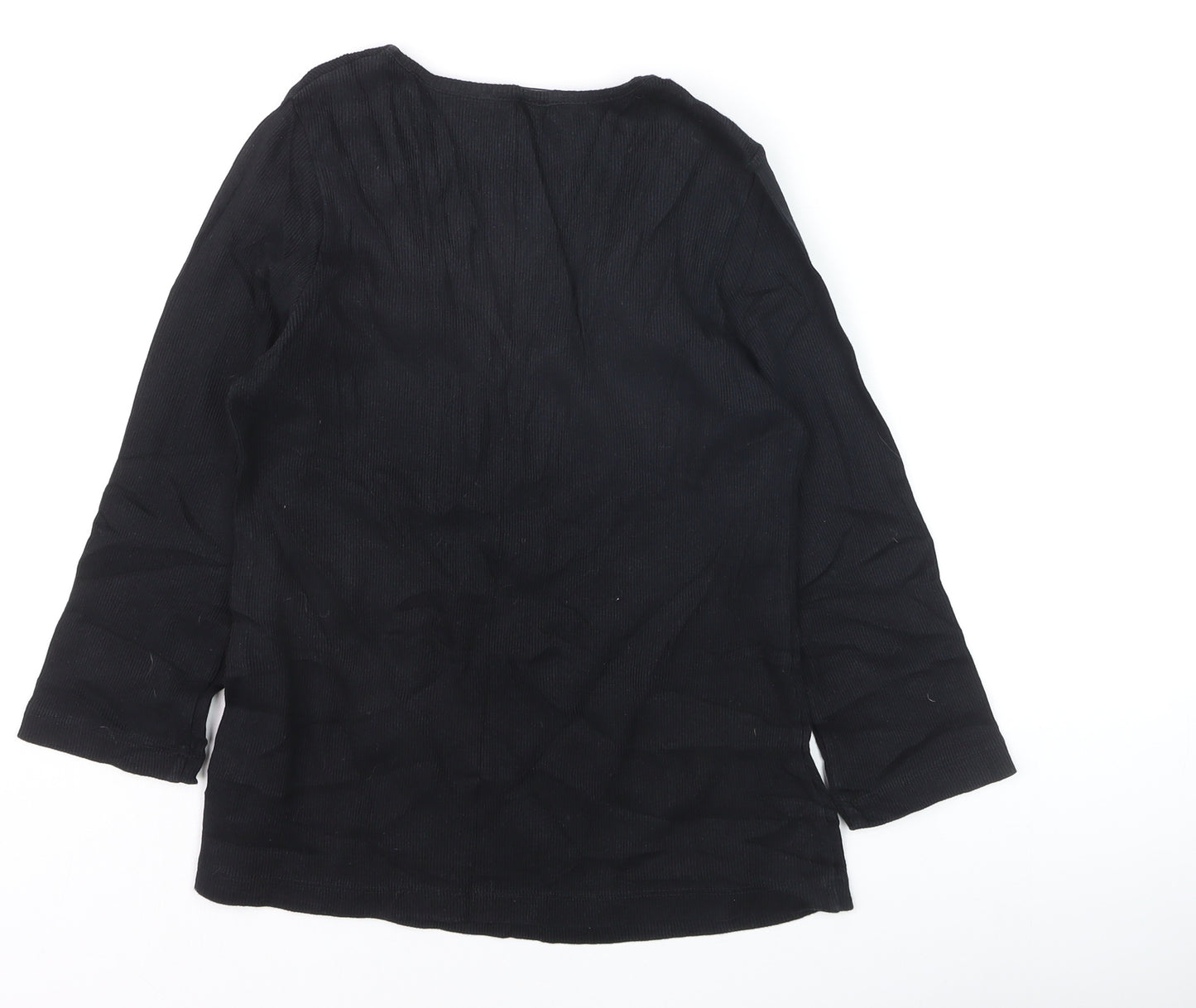 Marks and Spencer Women’s Black V-Neck Beaded Long Sleeve Cotton Blouse Size 14