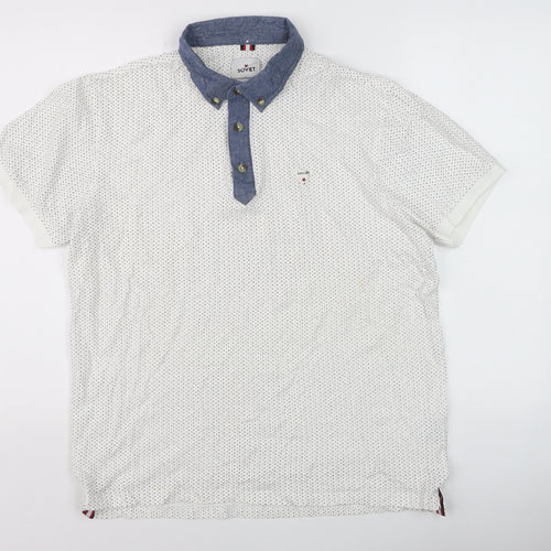 Soviet Men’s White Polka Dot Polo Shirt XL Button-Down Collar