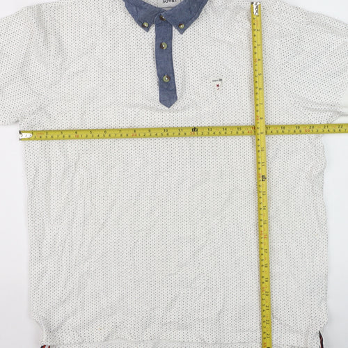 Soviet Men’s White Polka Dot Polo Shirt XL Button-Down Collar