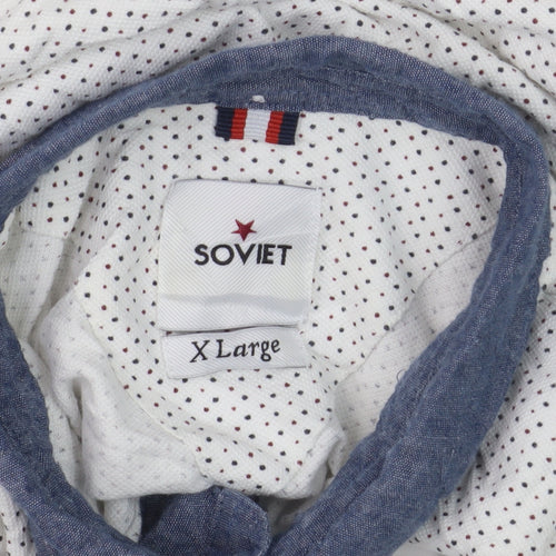 Soviet Men’s White Polka Dot Polo Shirt XL Button-Down Collar