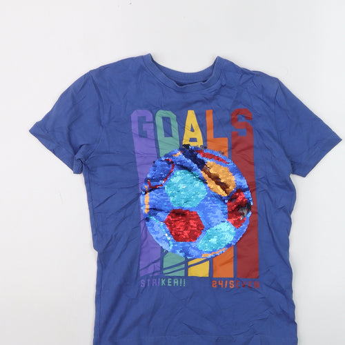 Next Boys Blue Sequin Football Goals T-Shirt 8 Years Short Sleeve Cotton