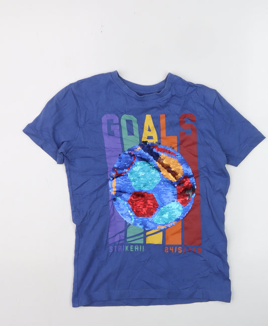 Next Boys Blue Sequin Football Goals T-Shirt 8 Years Short Sleeve Cotton