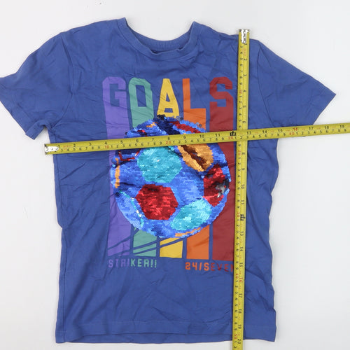 Next Boys Blue Sequin Football Goals T-Shirt 8 Years Short Sleeve Cotton