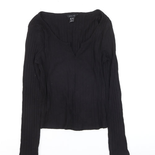 New Look Women's Black Long Sleeve V-Neck Slim Fit Jersey Top Size 12