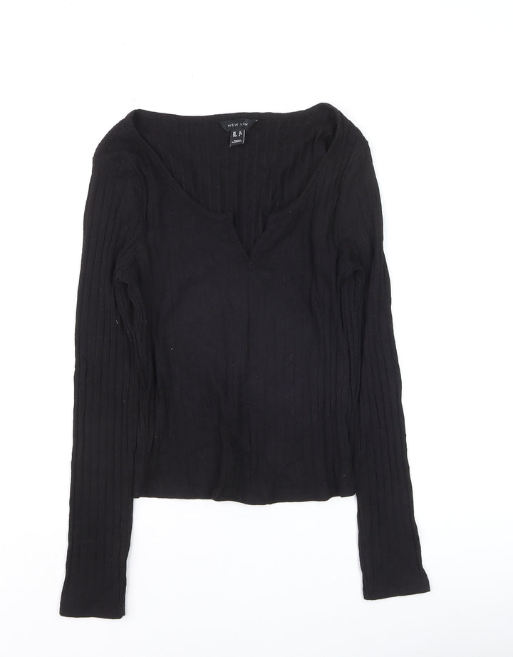 New Look Women's Black Long Sleeve V-Neck Slim Fit Jersey Top Size 12