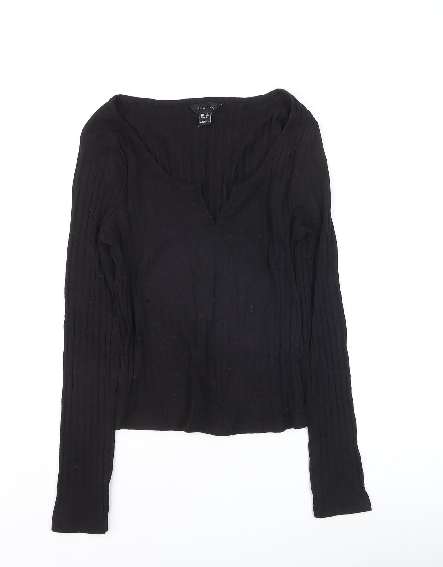 New Look Women's Black Long Sleeve V-Neck Slim Fit Jersey Top Size 12
