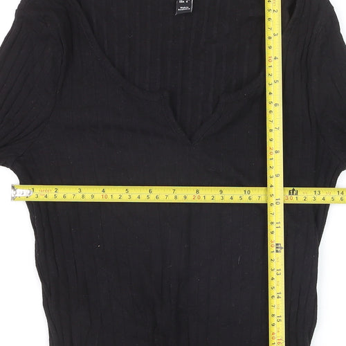 New Look Women's Black Long Sleeve V-Neck Slim Fit Jersey Top Size 12