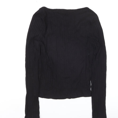 New Look Women's Black Long Sleeve V-Neck Slim Fit Jersey Top Size 12