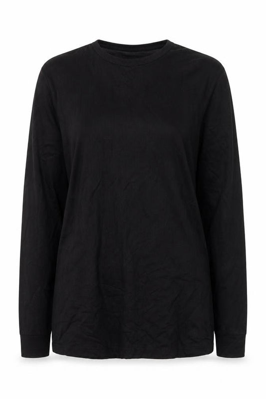 Front view of Portwest Women's Black Long Sleeve Basic Crew Neck T-Shirt, size S