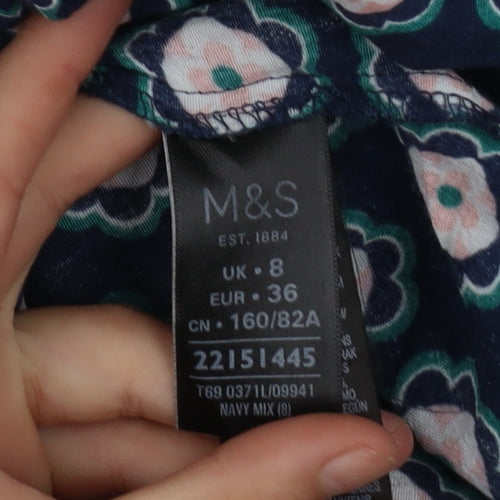 Marks and Spencer Women’s Blue Floral Shift Dress Size 8 Long Sleeve