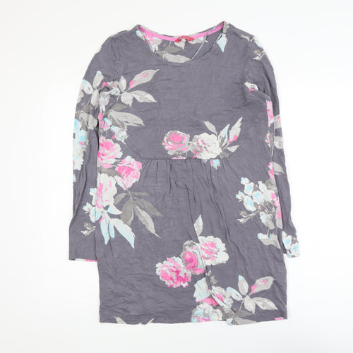 Joules Women's Grey Floral Tunic Top Size 12 Long Sleeve Viscose Blend