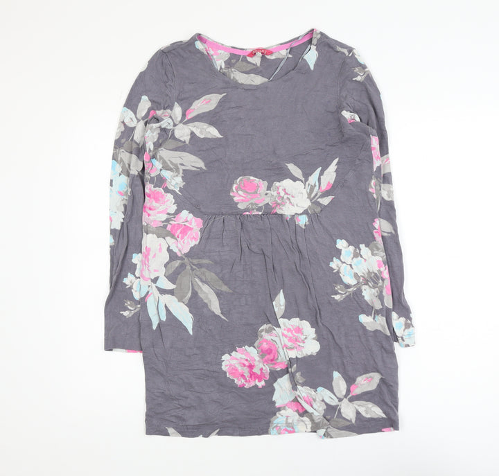 Joules Women's Grey Floral Tunic Top Size 12 Long Sleeve Viscose Blend