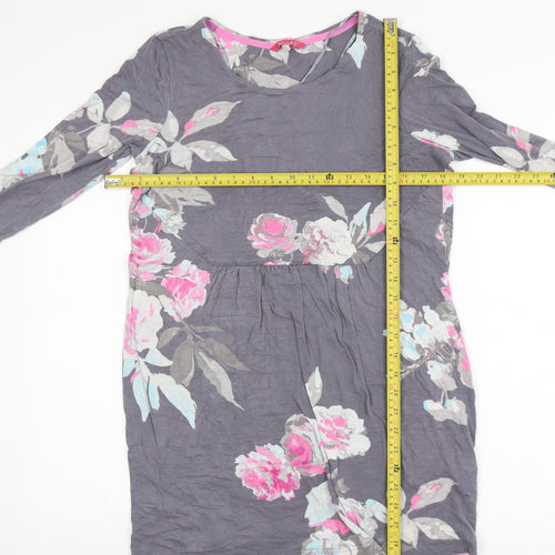Joules Women's Grey Floral Tunic Top Size 12 Long Sleeve Viscose Blend