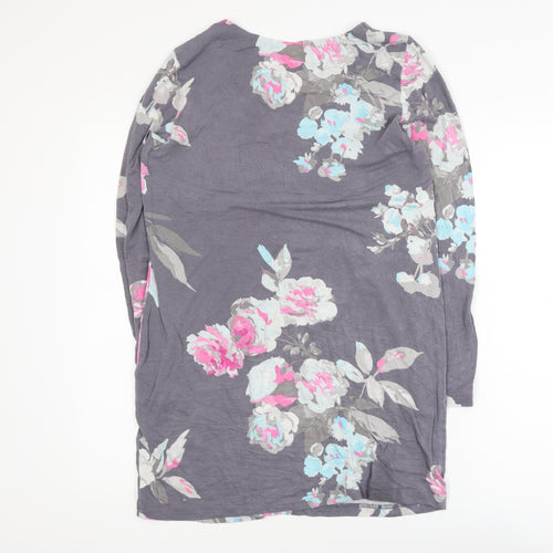 Joules Women's Grey Floral Tunic Top Size 12 Long Sleeve Viscose Blend