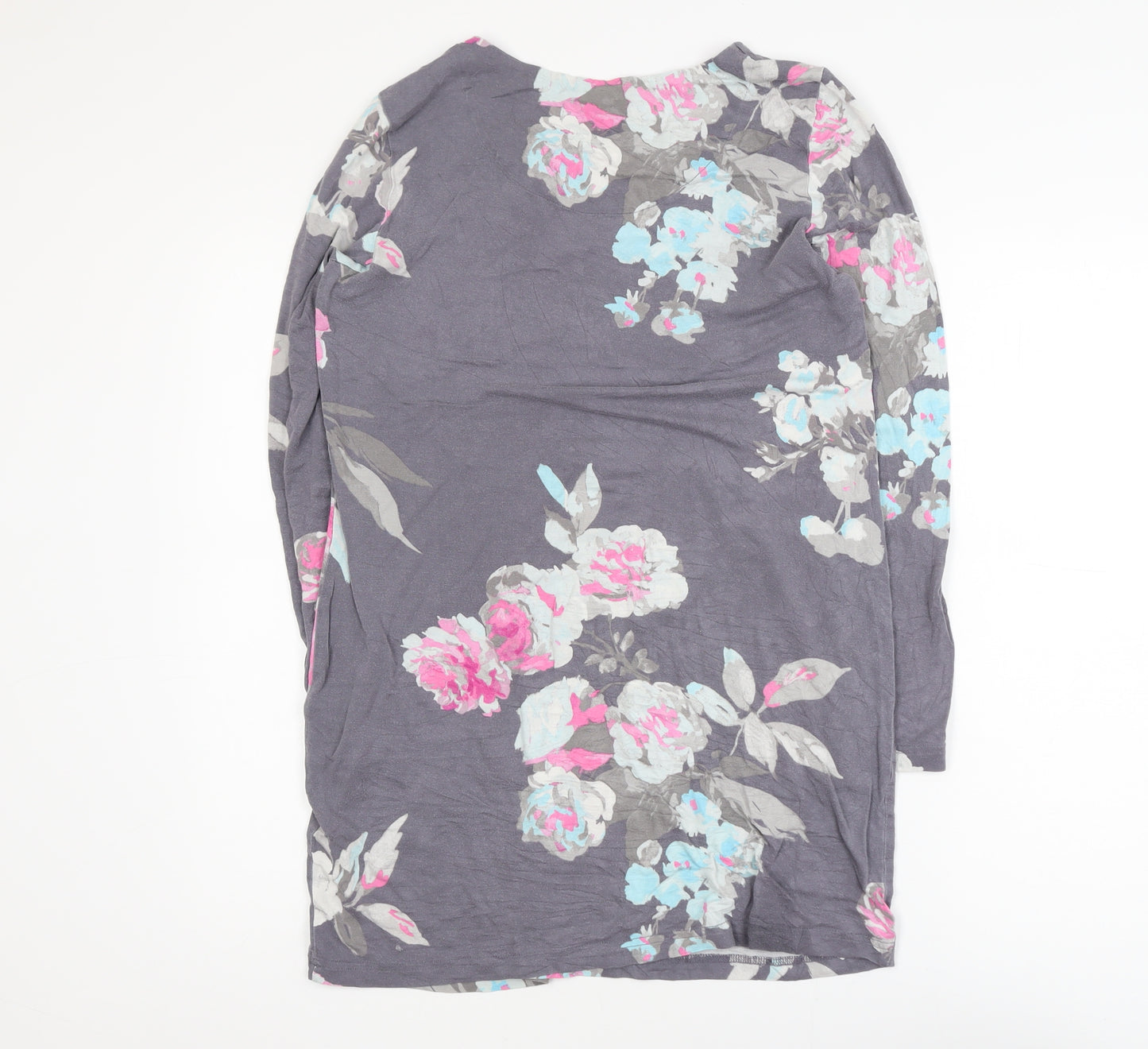 Joules Women's Grey Floral Tunic Top Size 12 Long Sleeve Viscose Blend