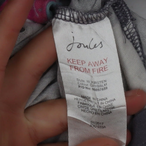 Joules Women's Grey Floral Tunic Top Size 12 Long Sleeve Viscose Blend