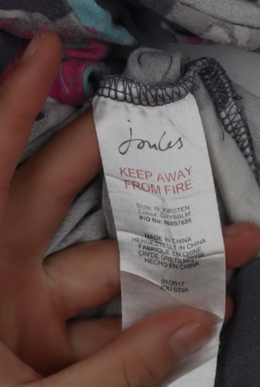 Joules Women's Grey Floral Tunic Top Size 12 Long Sleeve Viscose Blend